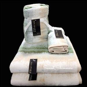6pc MAX STUDIO Bath Hand Tip Towel Set Fall Tan Green Ombre Plush Cotton New